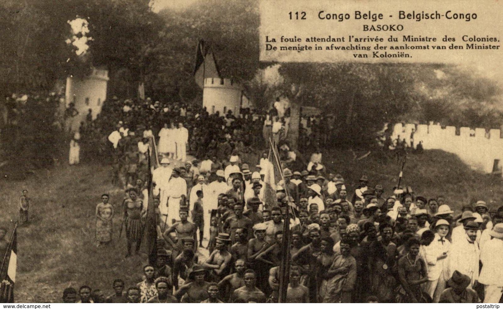 Congo Belge -BASOKO - La Foule Attendant Le Ministre Des Colonies - Congo Belga