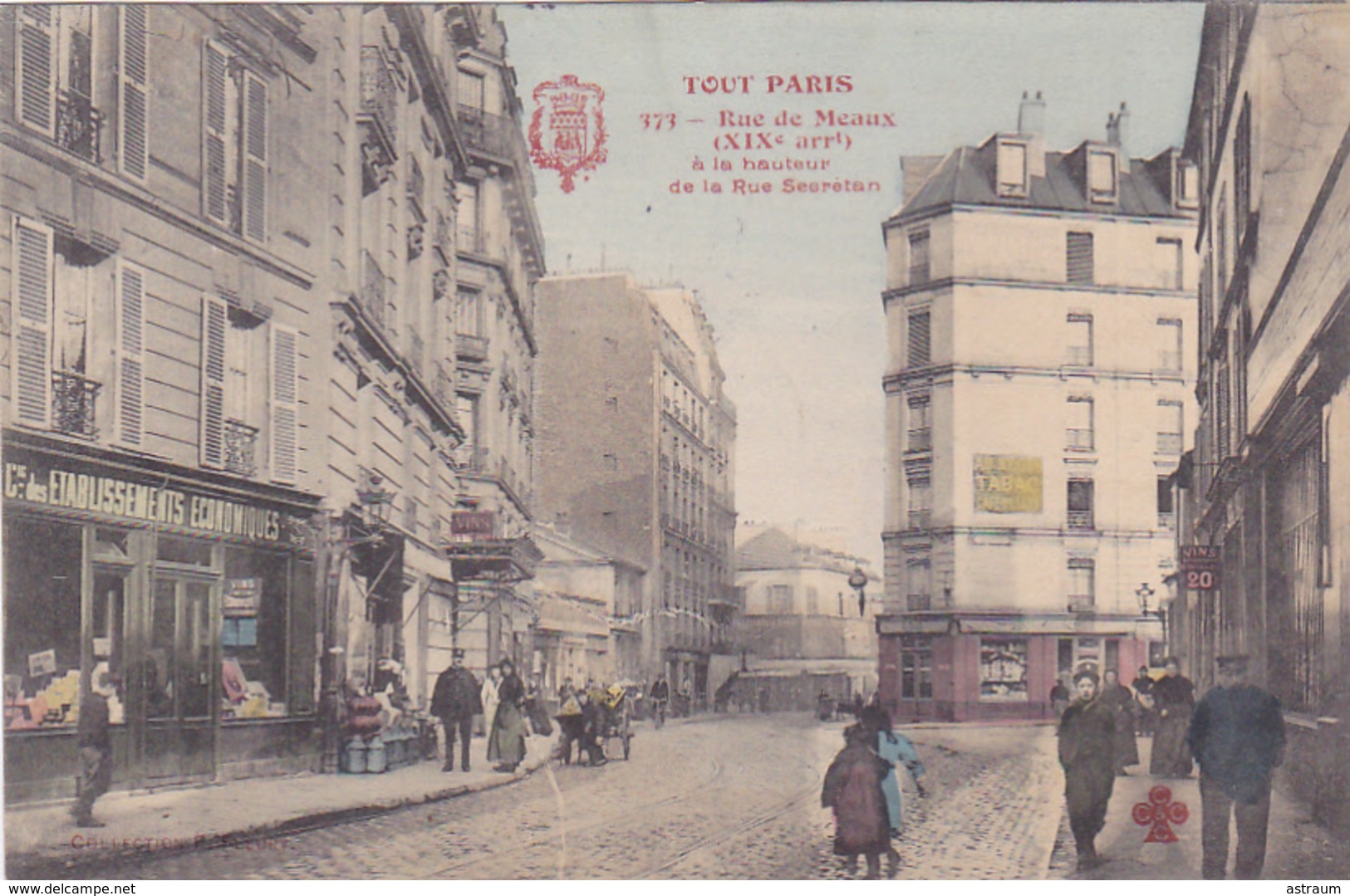 Cpa (colorisée)-75-paris-19e Arr.-animée-rue De Meaux /rue Secretan-tout Paris-edi .. N°373 - Arrondissement: 19