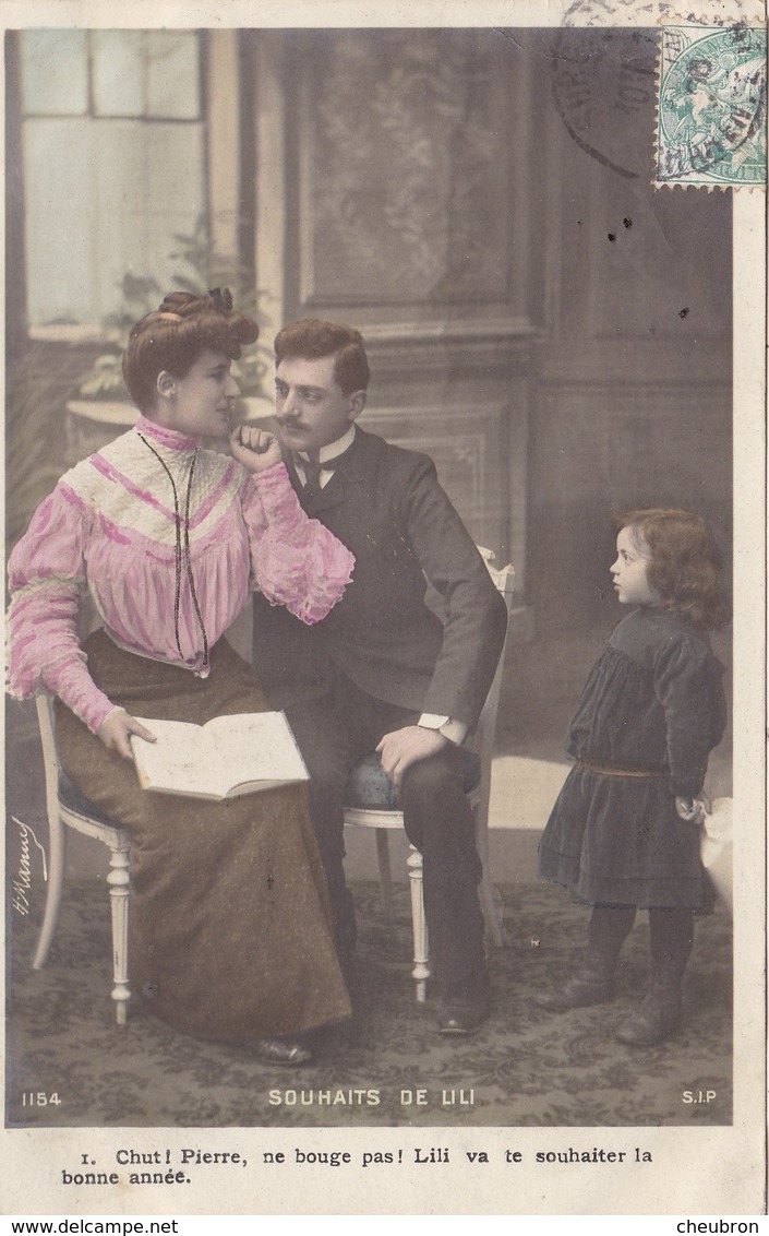 CARTE FANTAISIE. CPA COLORISEE. COUPLE. SÉRIE COMPLÈTE DE 5 CARTES .BONNE ANNEE  " SOUHAITS DE LILI ".. ANNEE 1905 - Couples