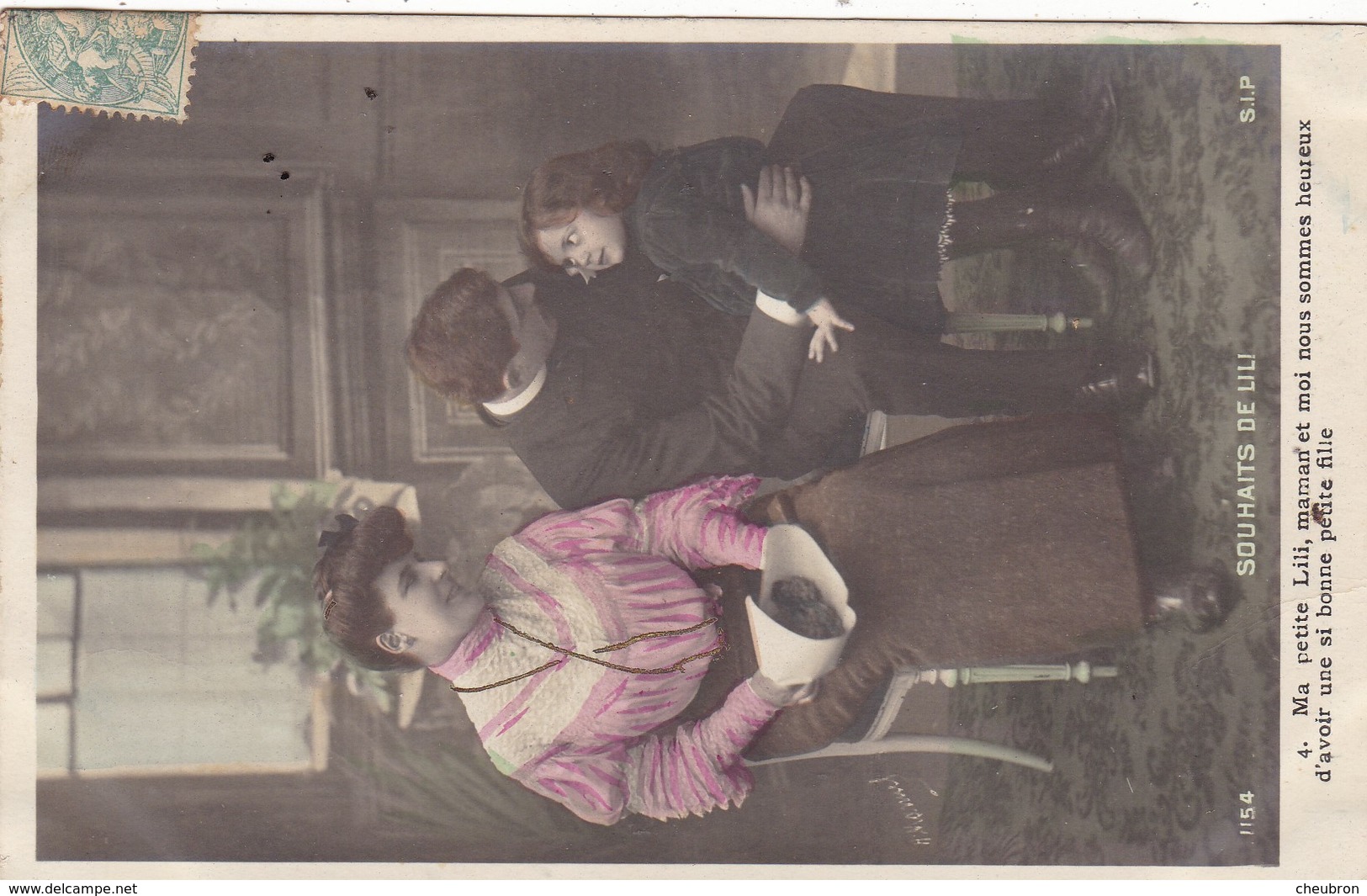 CARTE FANTAISIE. CPA COLORISEE. COUPLE. SÉRIE COMPLÈTE DE 5 CARTES .BONNE ANNEE  " SOUHAITS DE LILI ".. ANNEE 1905