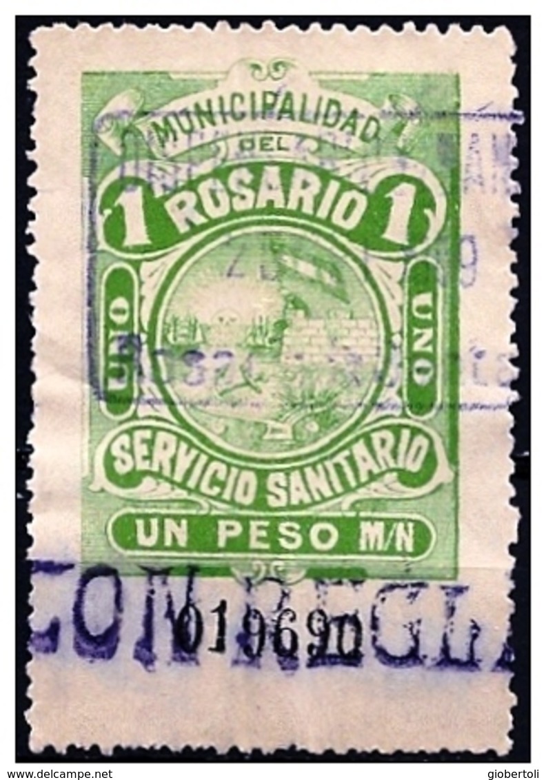 Argentina: Francobollo Fiscale, Fiscal Stamp, Timbre De Service. Questo Francobollo Fiscale, Usato Nella Città Di Rosari - Medicina