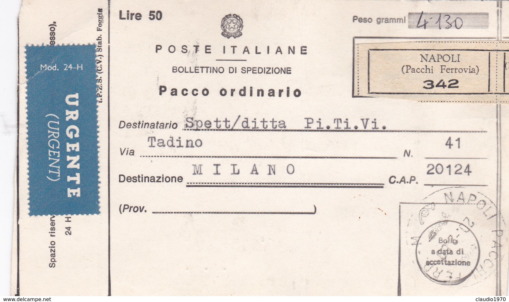 BOLLETTINO SPEDIZIONE - NAPOLI - PACCO ORDINARIO CON AFFRANCATURA MULTIPLA -VIAGGIATO PER MILANO - 1971-80: Marcophilie