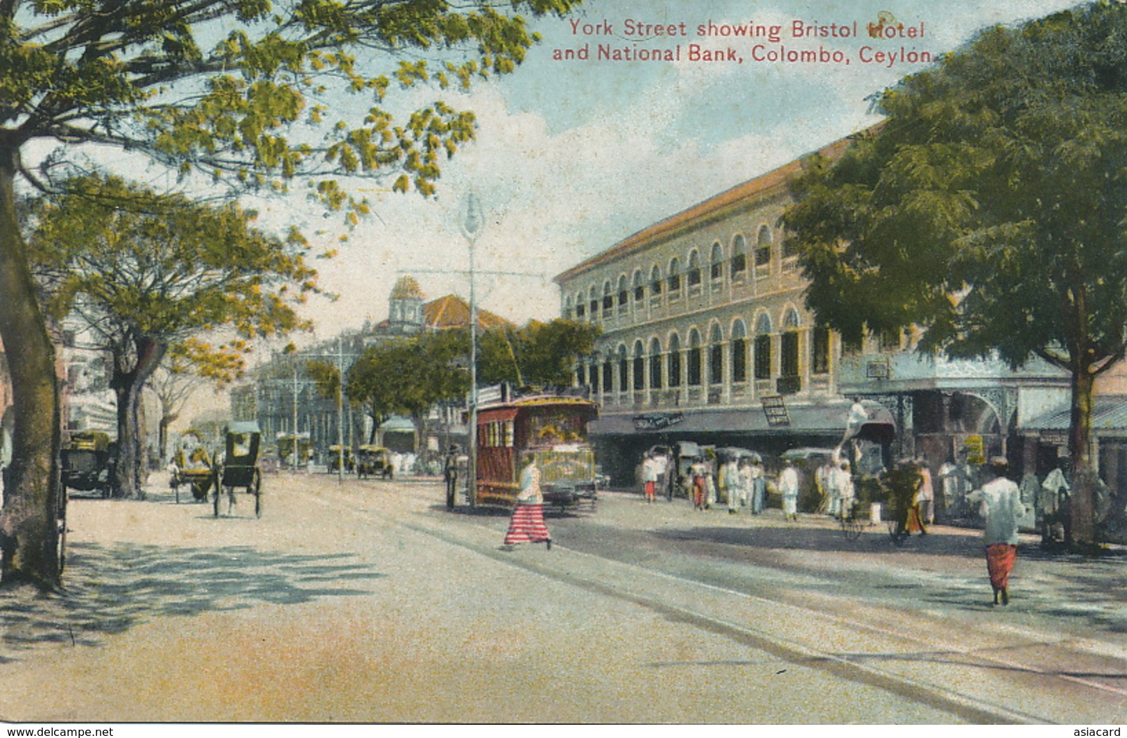 York Street Showing Bristol Hotel And National Bank Colombo Tram Edit Platé - Sri Lanka (Ceylon)