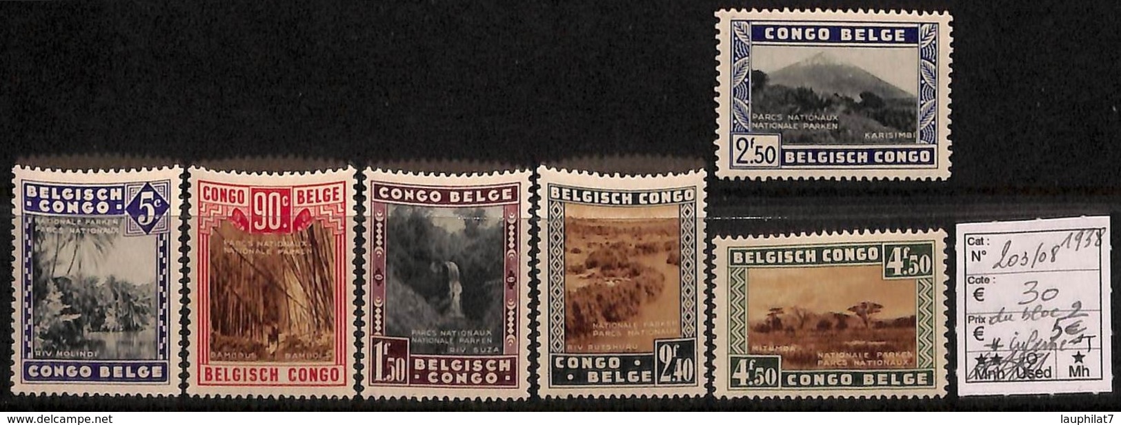 [814487]TB//*/Mh-c:30e-Congo Belge        1938 - N° 203/08, Parcs Nationaux, Paysages, SC, */mh Légère - Nuovi