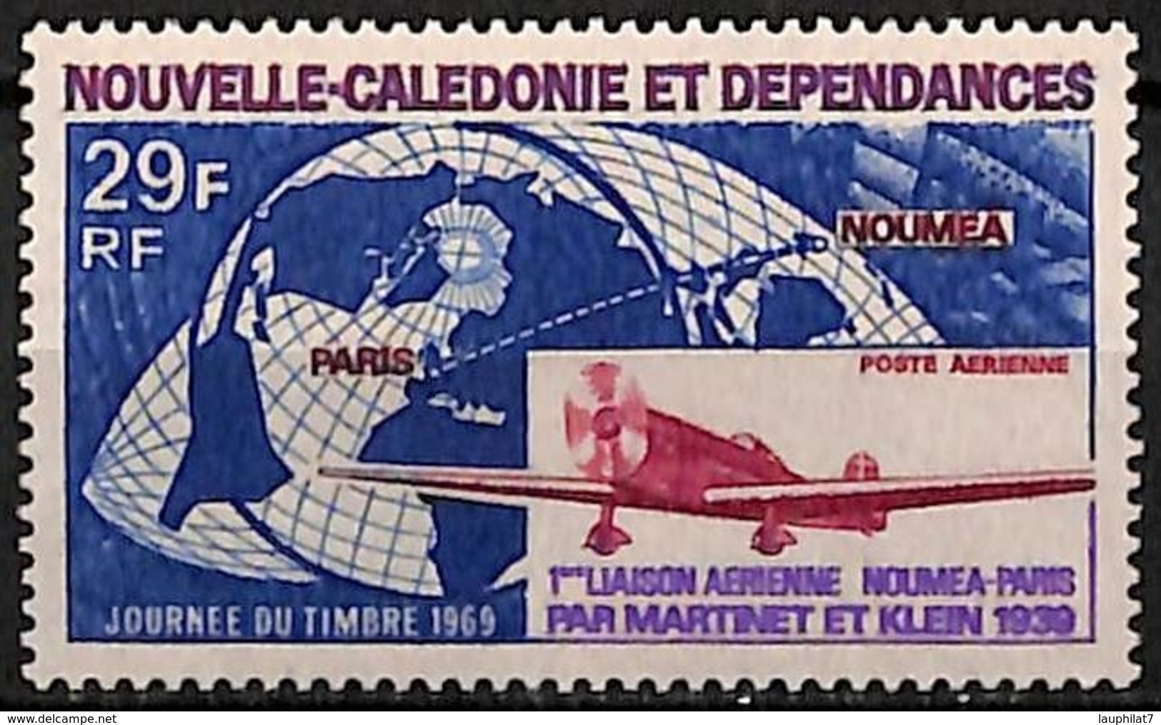 [828405]TB//**/Mnh-Nouvelle-Calédonie 1969 - PA102, Liaison Nouméa-Paris, Journée Du Timbre, Avion, Poste Aérienne, SC - Avions