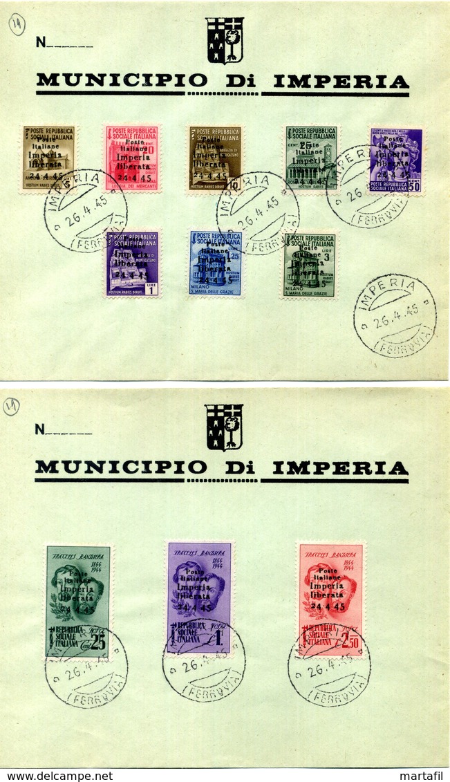 CLN 2 BUSTE FILATELICHE "POSTE ITALIANE IMPERIA LIBERATA 24-4-45'" - Comitato Di Liberazione Nazionale (CLN)