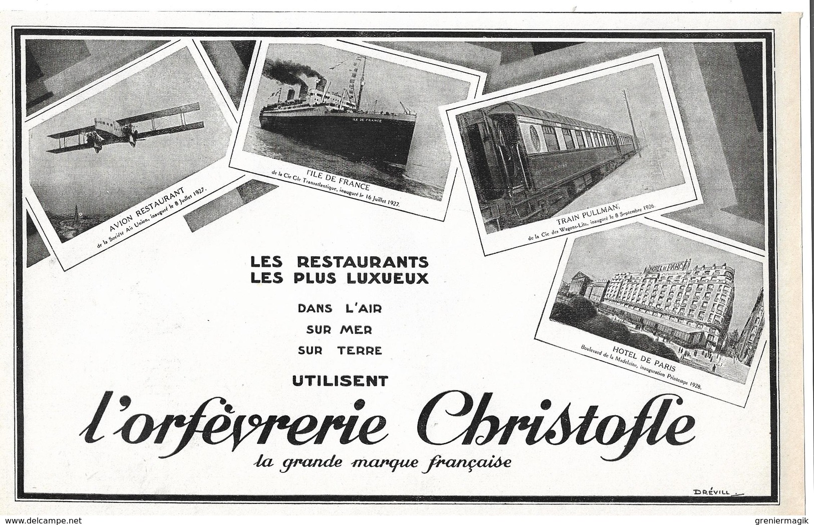 1927 Les Restaurants Les Plus Luxueux Utilisent L'orfèvrerie Christofle Avion Restaurant, Paquebot Ile De France, Train - Publicités