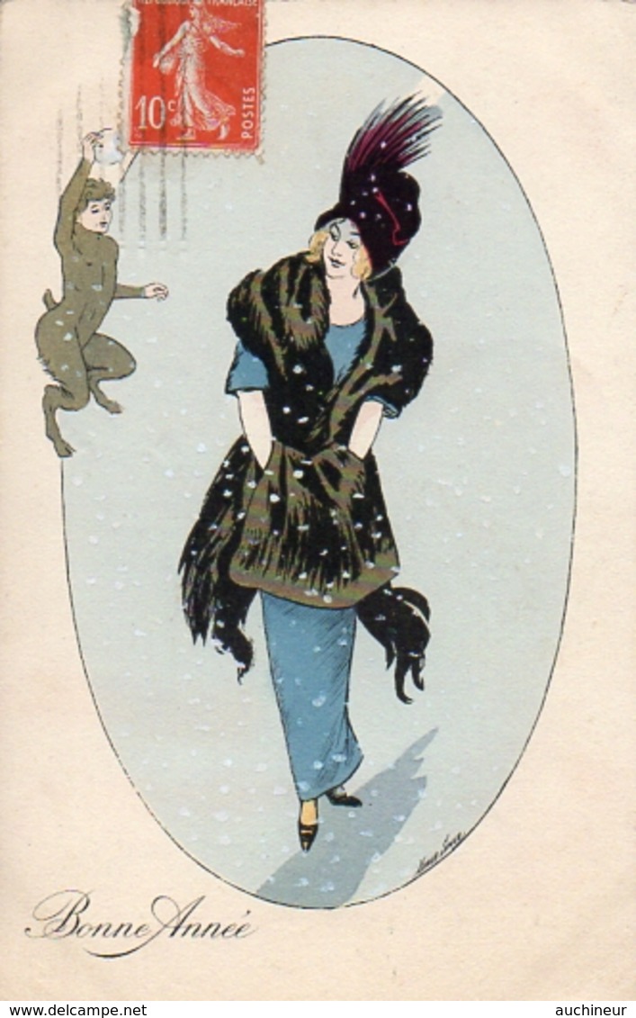 Xavier Sager - Bonne Année Femme Mode Neige Avec Faune - Sager, Xavier