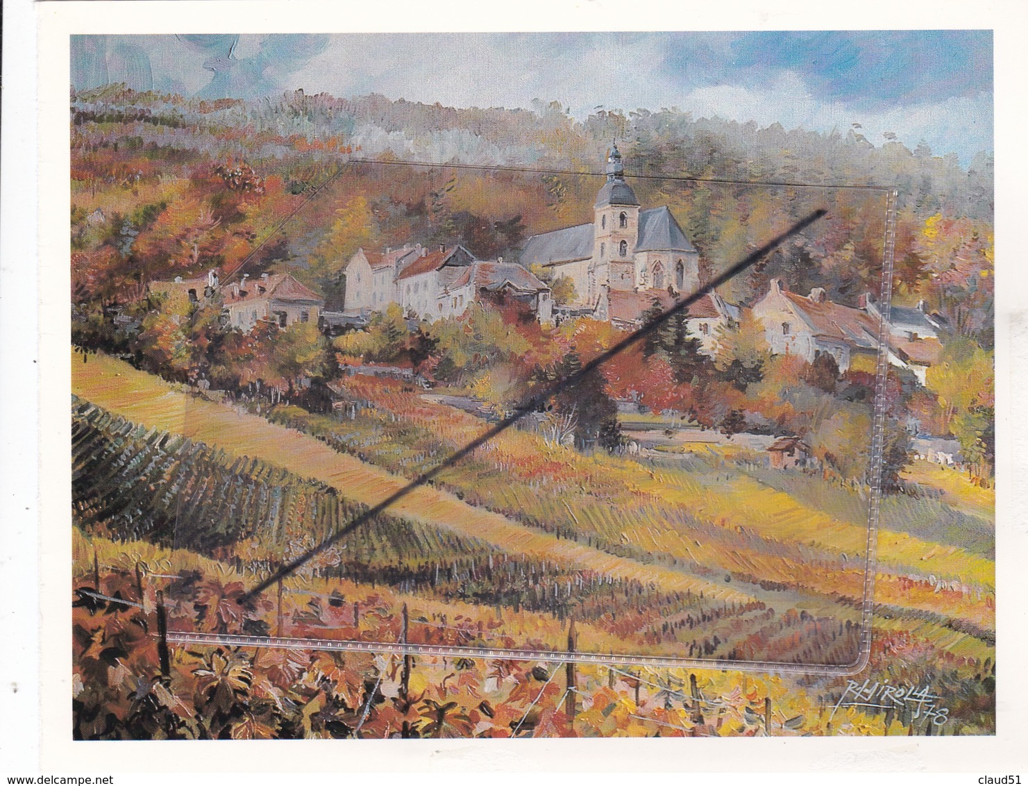 Hautvillers (51)Le Vignoble Champenois En Automne. Illustration Couleur:peinture à L'huile De Roland IROLLA - Malerei & Gemälde