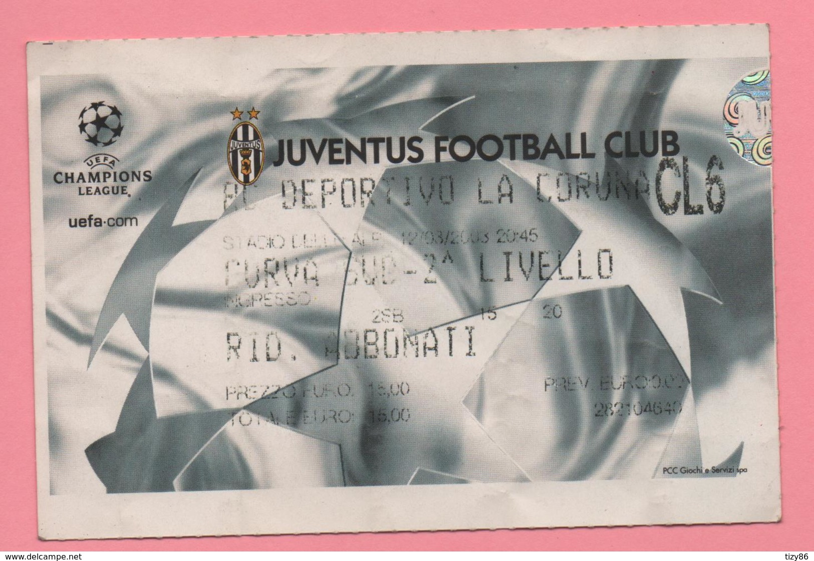 Biglietto Ingresso Stadio Juventus 2003 - Tickets - Entradas