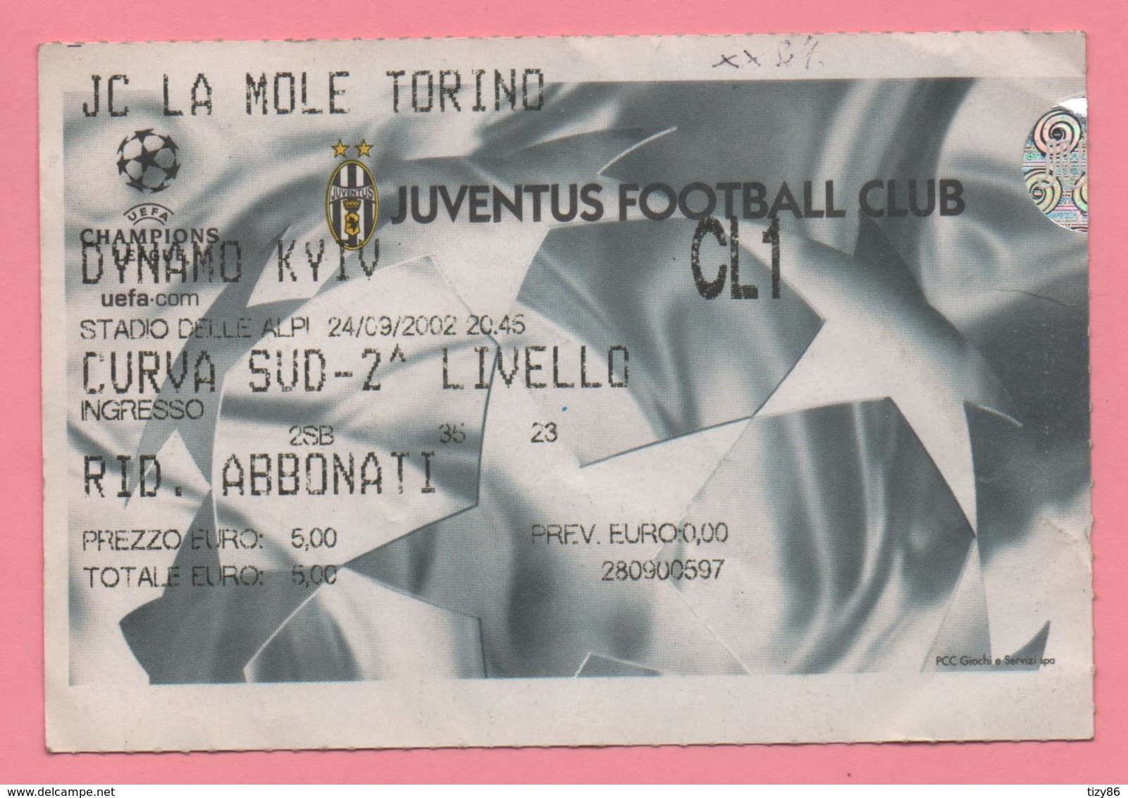 Biglietto Ingresso Stadio Juventus 2002 - Tickets - Entradas