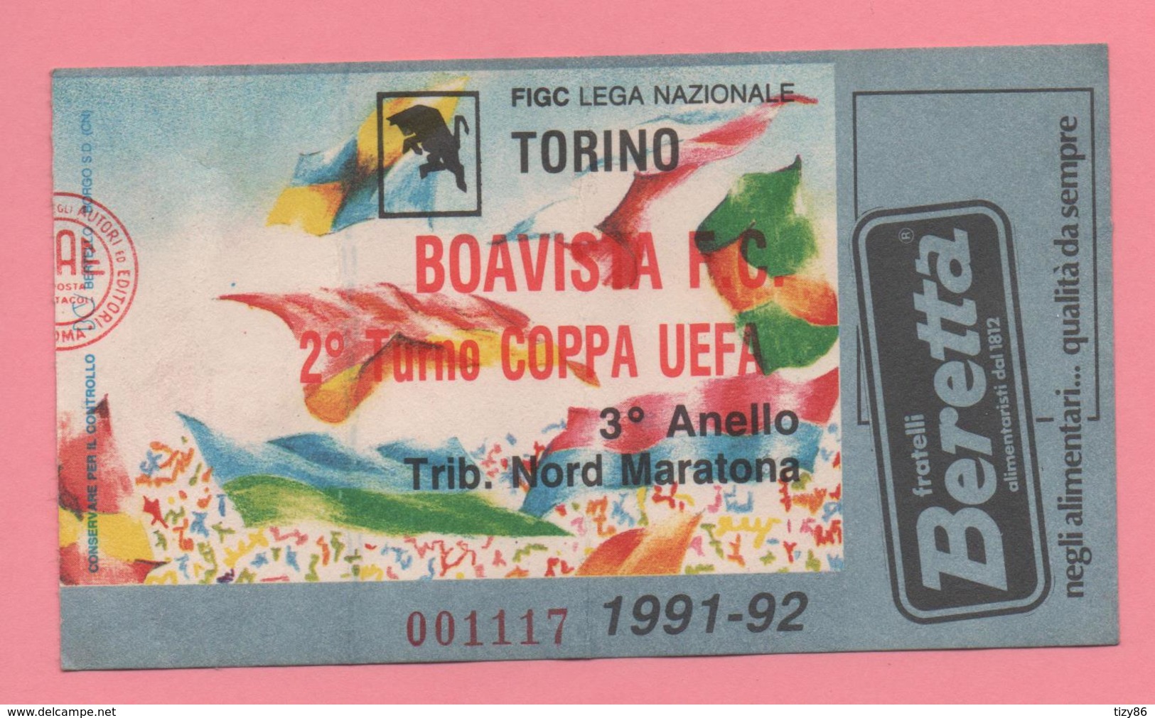 Biglietto Ingresso Stadio Torino Boavista 1992 - Tickets - Vouchers