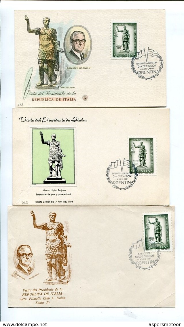 MARCO ULPIO TRAJANO, GIOVANNI GRONCHI, PRESIDENTE ITALIA. ARGENTINA AÑO 1961 LOTE 10 TARJETAS Y 1 POSTAL FDC - LILHU - Otros & Sin Clasificación