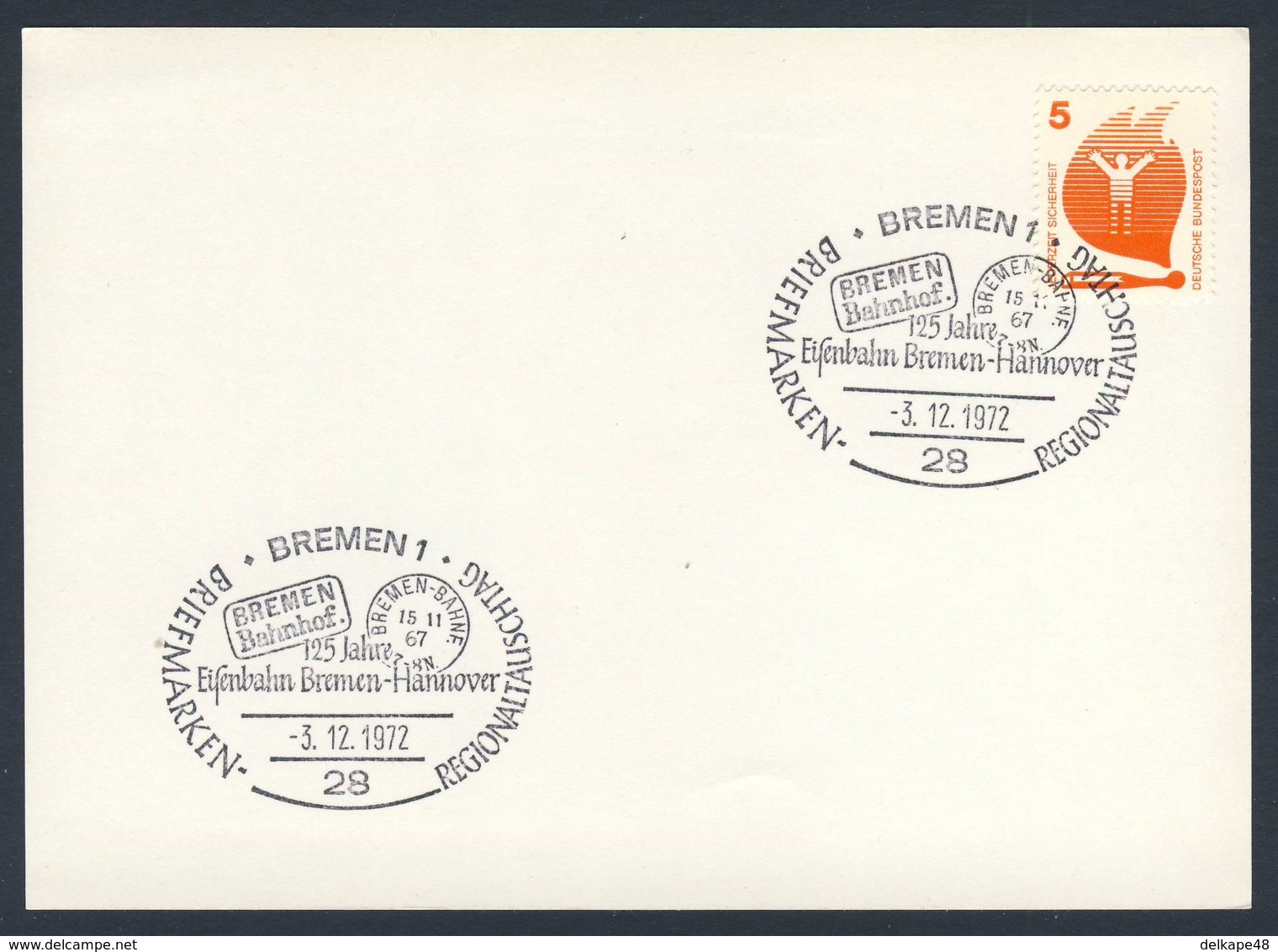 Deutschland Germany 1972 Karte Card - 125 Jahre Eisenbahn Bremen - Hannover - Briefmarken Regionaltauschtag, Bremen - Treinen