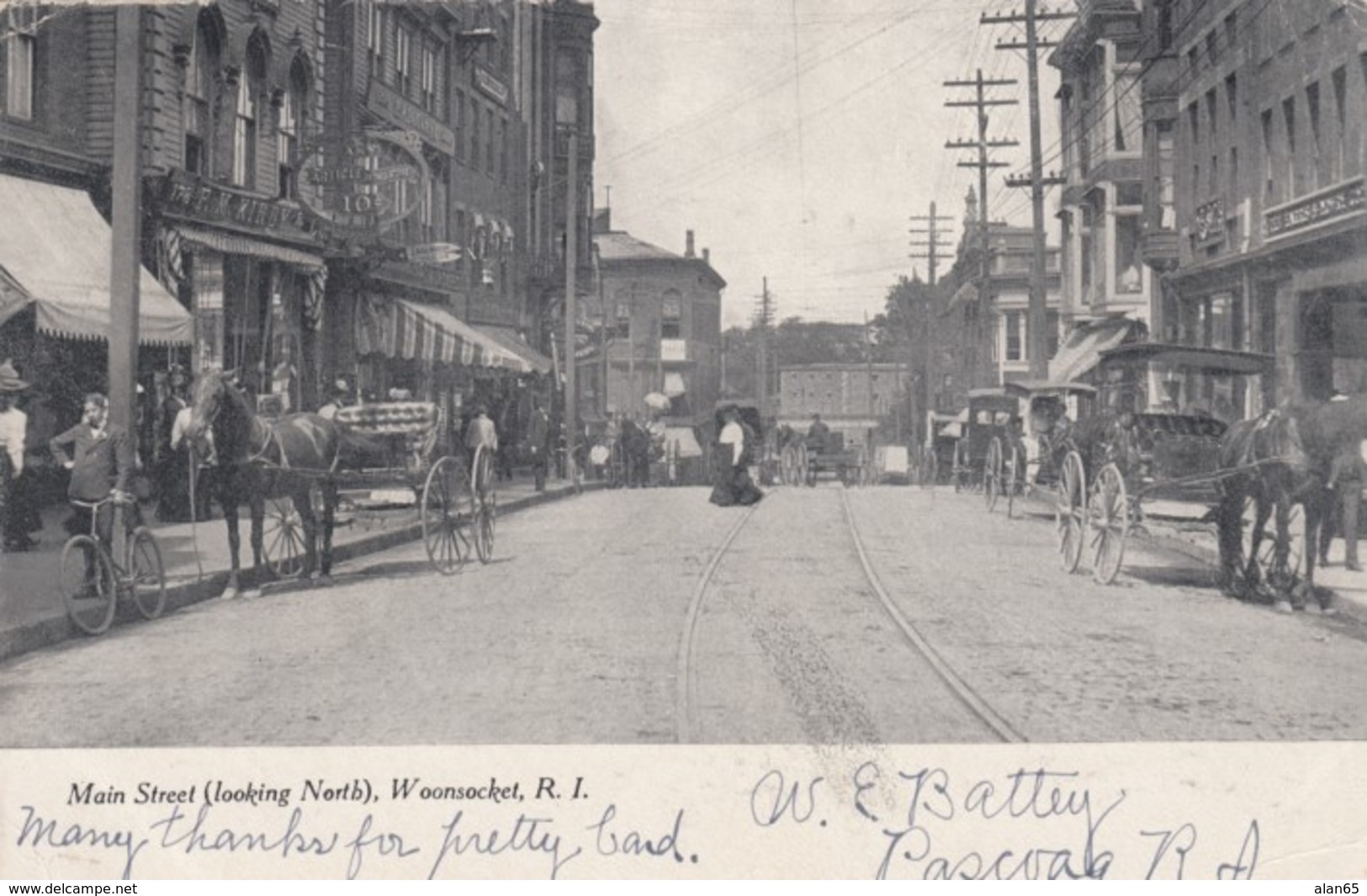 Woonsocket Rhode Island, Main Street Scene Looking North, Wagons, C1900s Vintage Postcard - Woonsocket