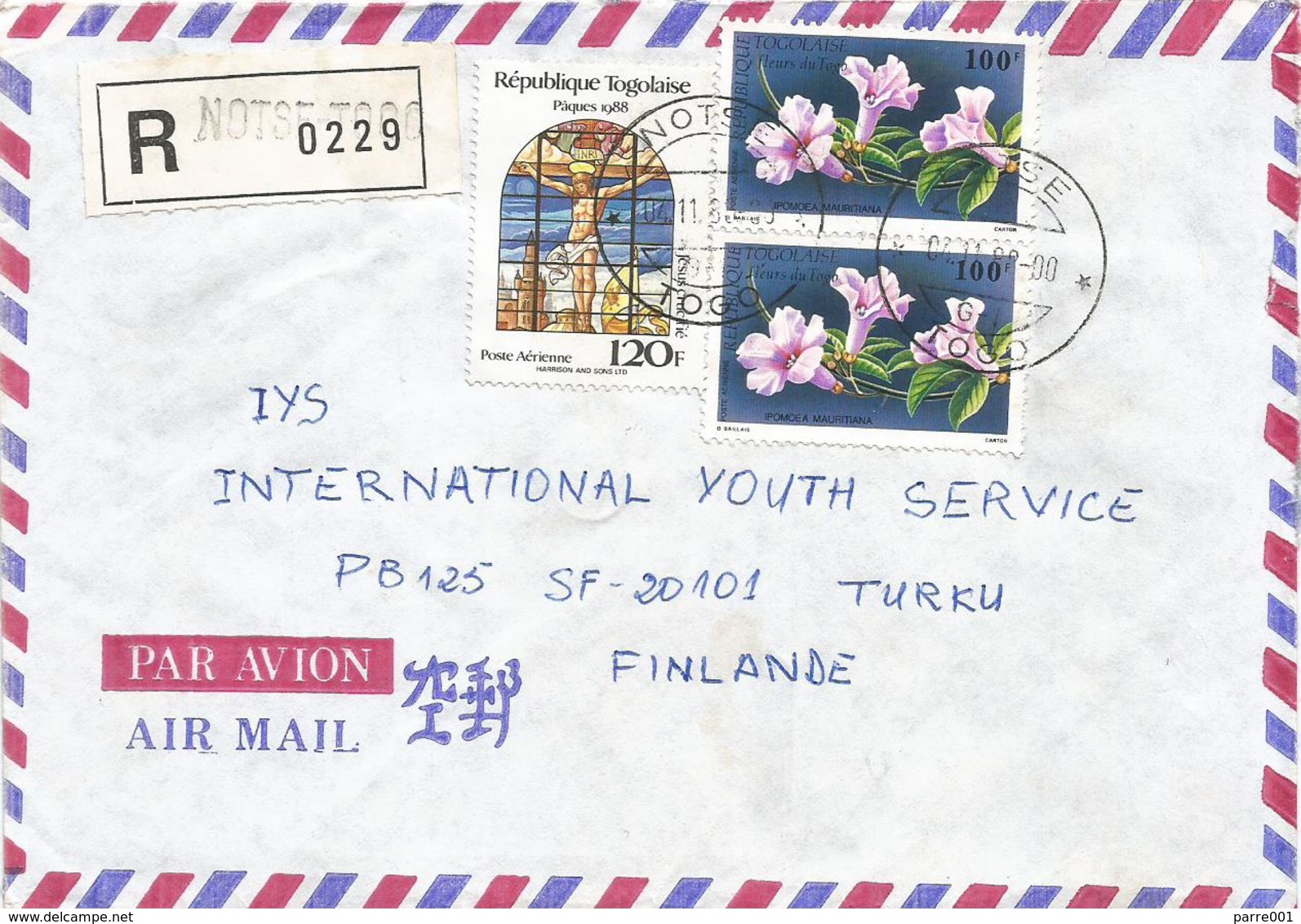 Togo 1988 Notse G-1 Christ Glass Stained Window Ipomea Flower Registered Cover - Togo (1960-...)