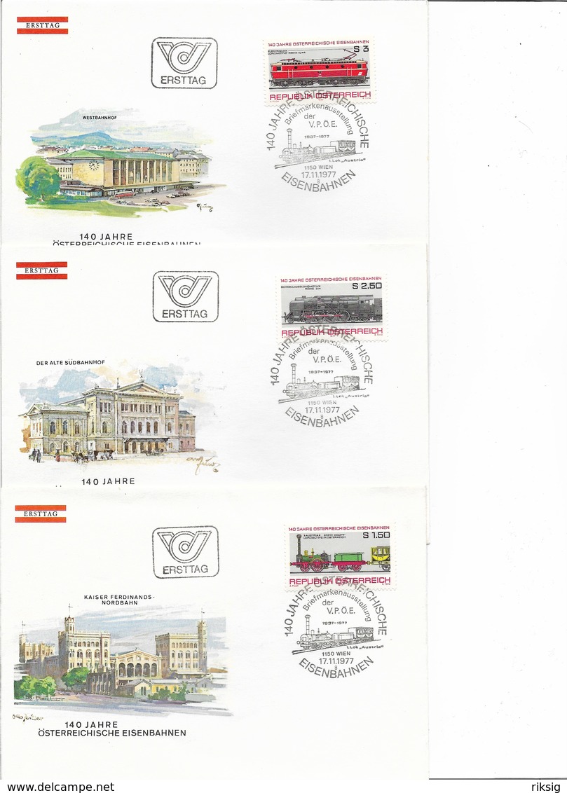 Austrian Railways - Eisenbahn. 140 Years. 3 Covers. Fdc.   H-635 - Trains