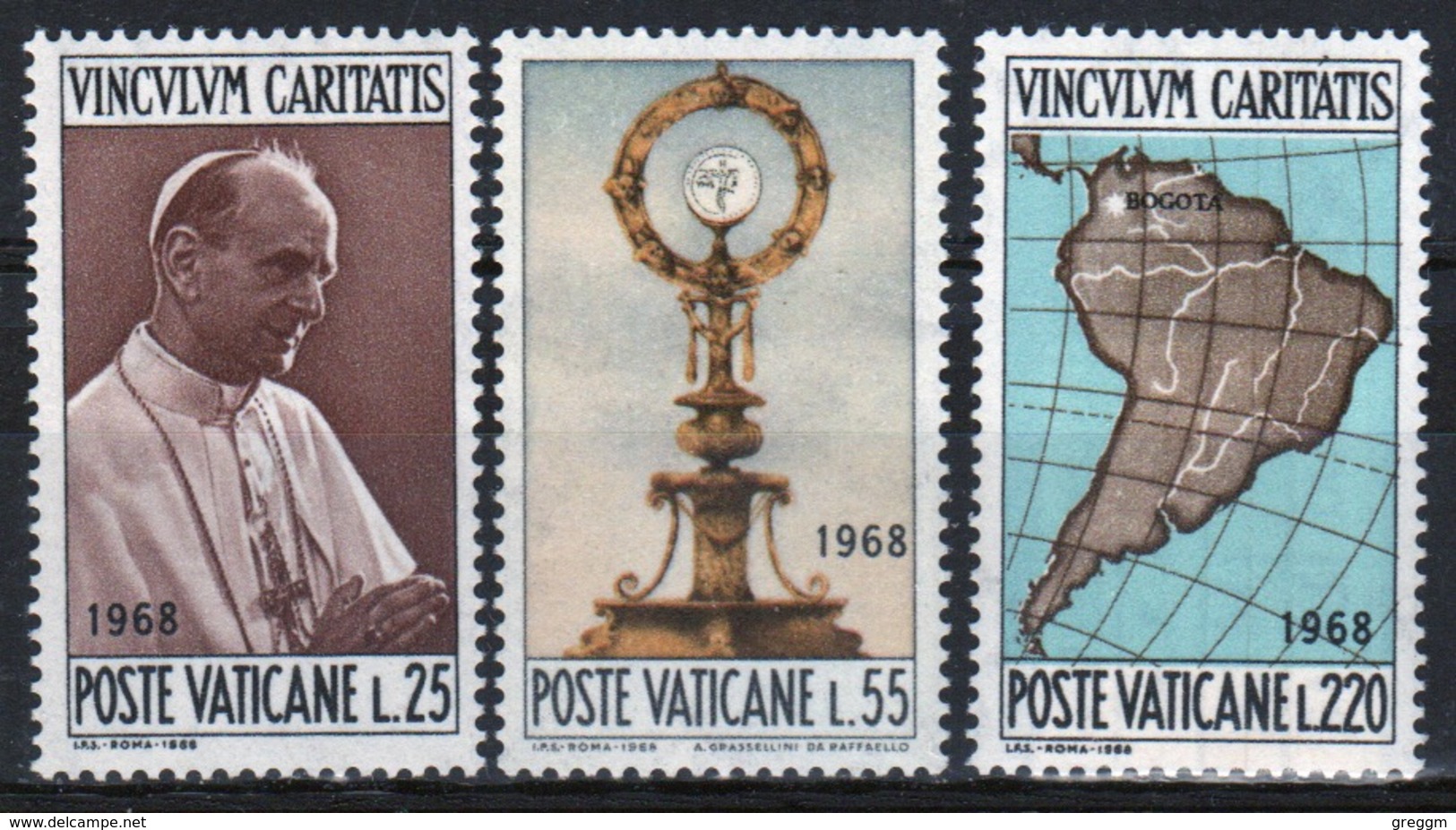 Vatican 1968 Complete Set Of Stamps Celebrating Pope Paul's Visit To Colombia. - Unused Stamps