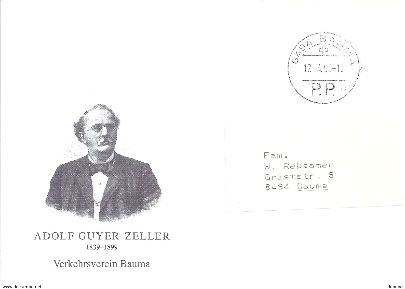 Motiv Brief  "Adolf Guyer-Zeller, Verkehrsverein Bauma"             1996 - Storia Postale