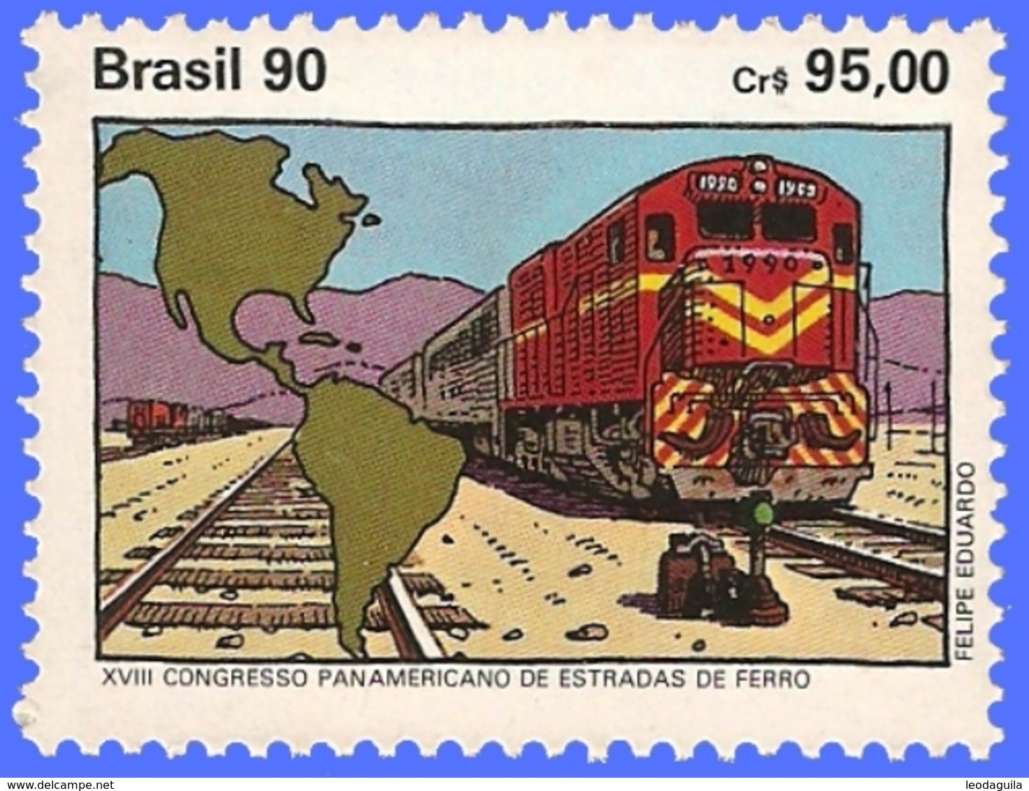 BRAZIL #2280  -  18th PANAMERICAN  CONGRESS OF RAILROADS -  LOCOMOTIVE - TRAIN  1990 - Unused Stamps