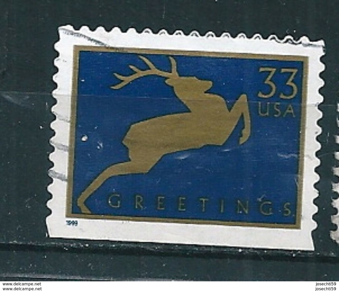 N° 3001 USA Christmas Cerf  Dentelé 3 Cotés  Timbre USA Etats-Unis (1999) Oblitéré Greetings - Usados