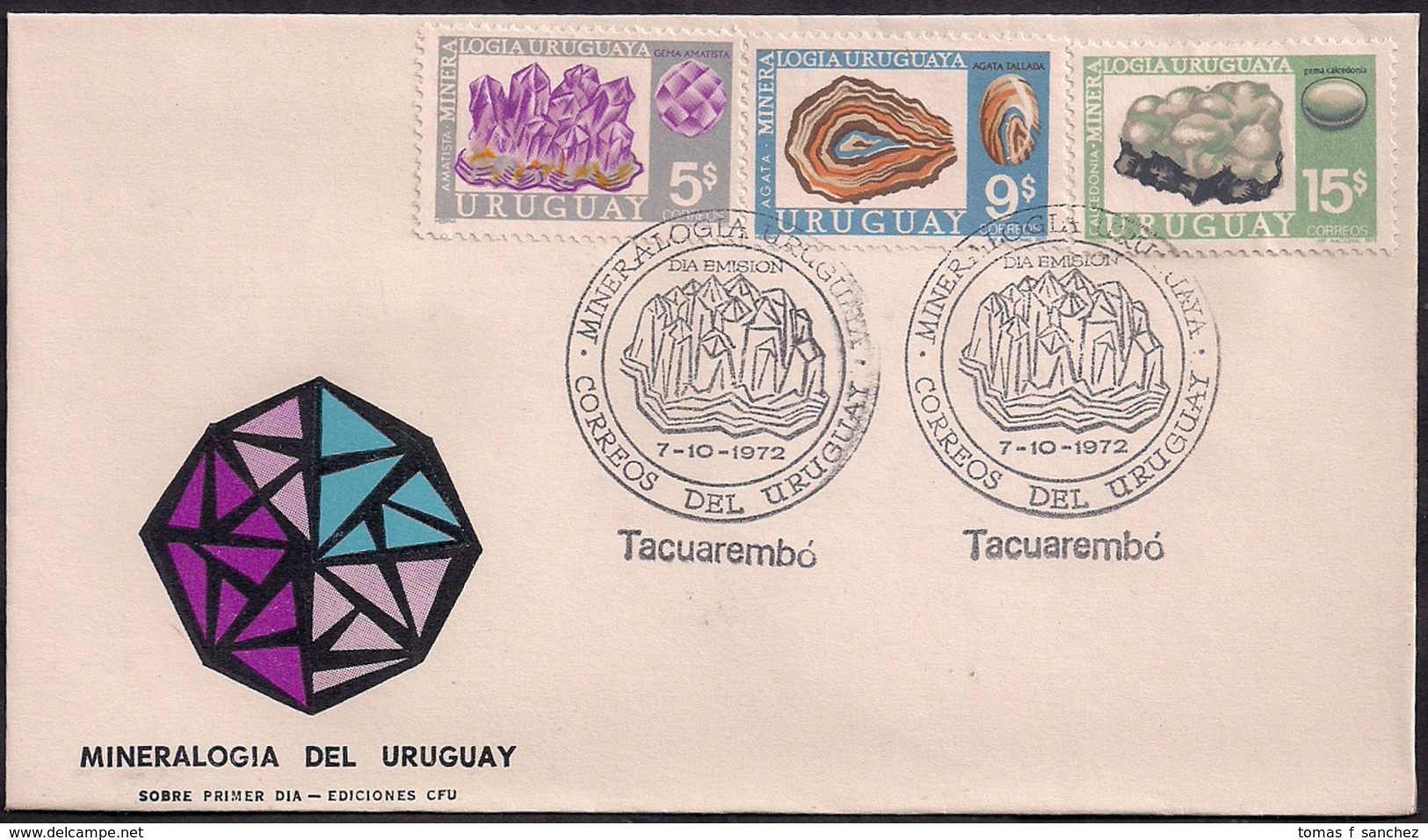 Uruguay - 1972 - FDC - Minéralogie De L'Uruguay - Améthyste - Agata - Calédonie - Minéraux