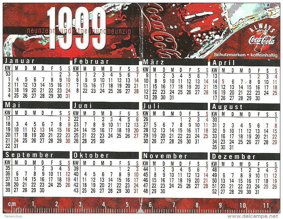 COCA-COLA * SOFT DRINK * CALENDAR * Coca-Cola 1999 * Germany - Klein Formaat: 1991-00