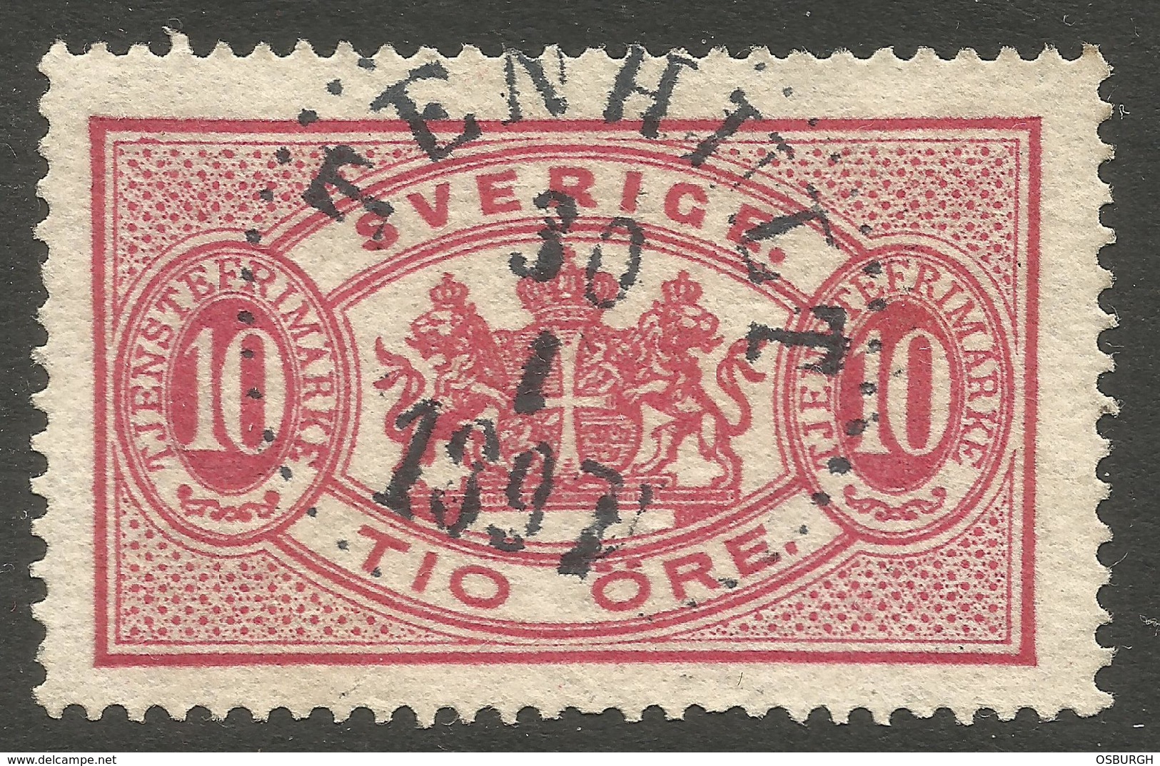 SWEDEN. 1874. 10o OFFICIAL. TENHULT POSTMARK. USED. - Used Stamps