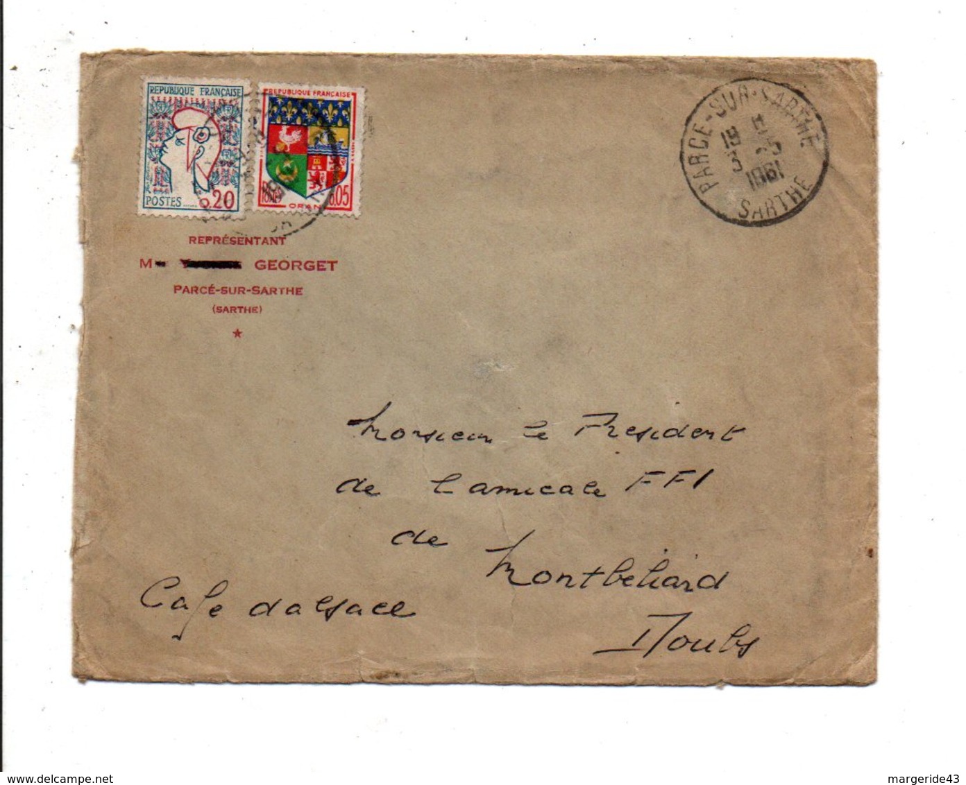 AFFRANCHISSEMENT COMPOSE SUR LETTRE DE PACE SUR SARTHE 1961 - 1961-....