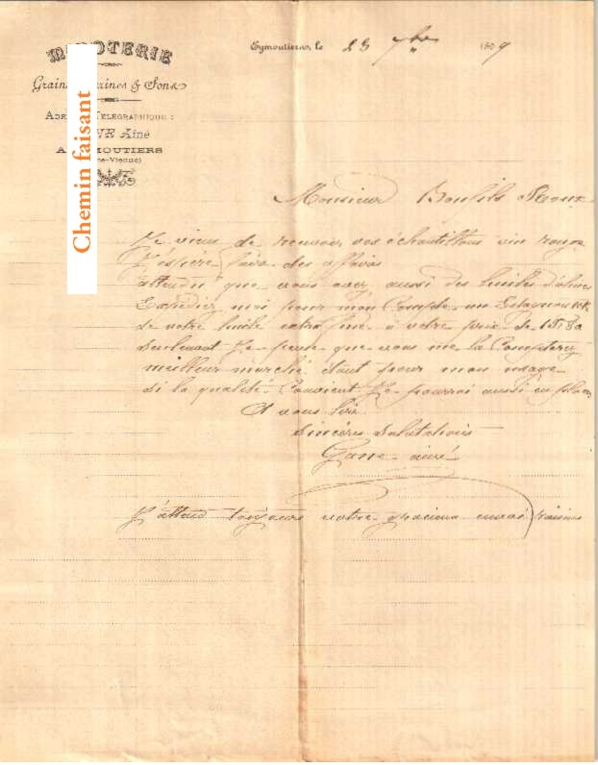 Document Du 23/07/1899 GANE Minoterie - Eymoutiers 87 - 1800 – 1899