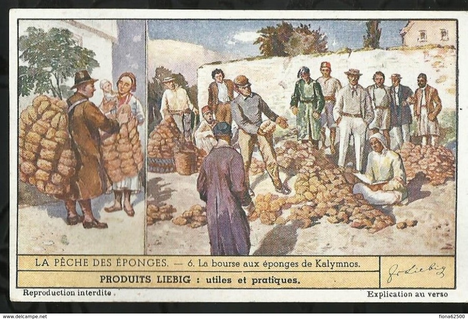 CHROMO LIEBIG . LA PÊCHE DES EPONGES . LA BOURSE AUX EPONGES DE KALYMNOS . - Liebig