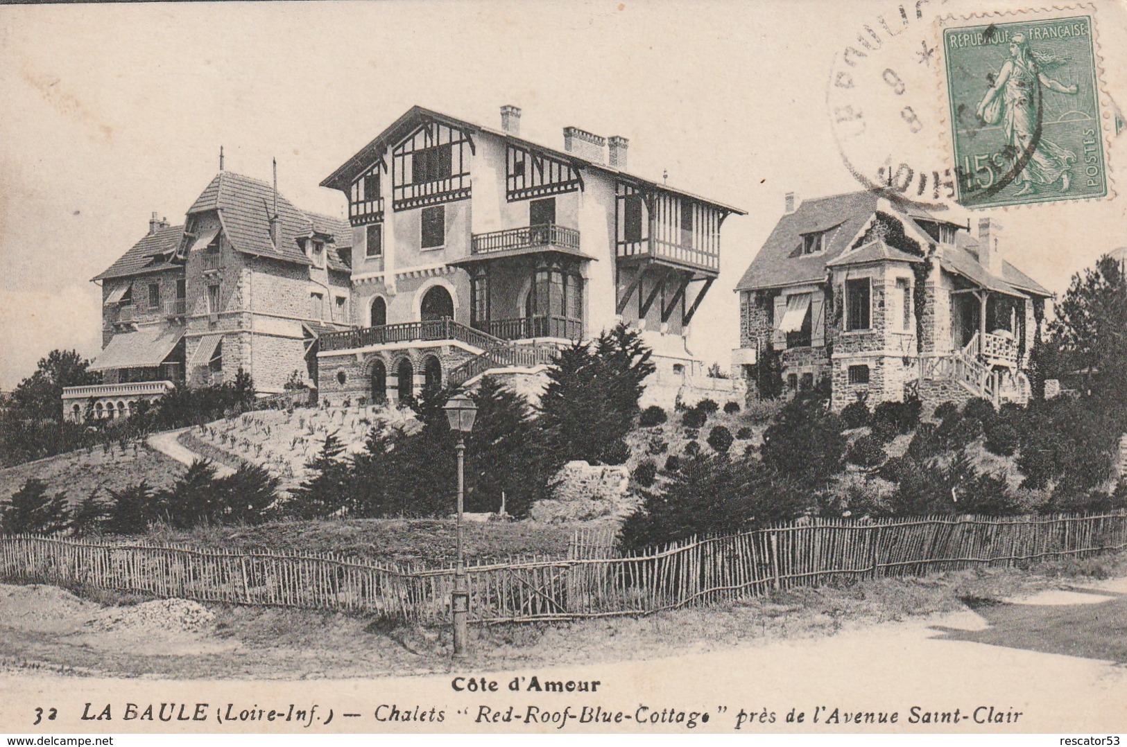 Rare Cpa La Baule Les Chalets Red-Roof-Blue-cottage Près De L'avenue St Clair - La Baule-Escoublac