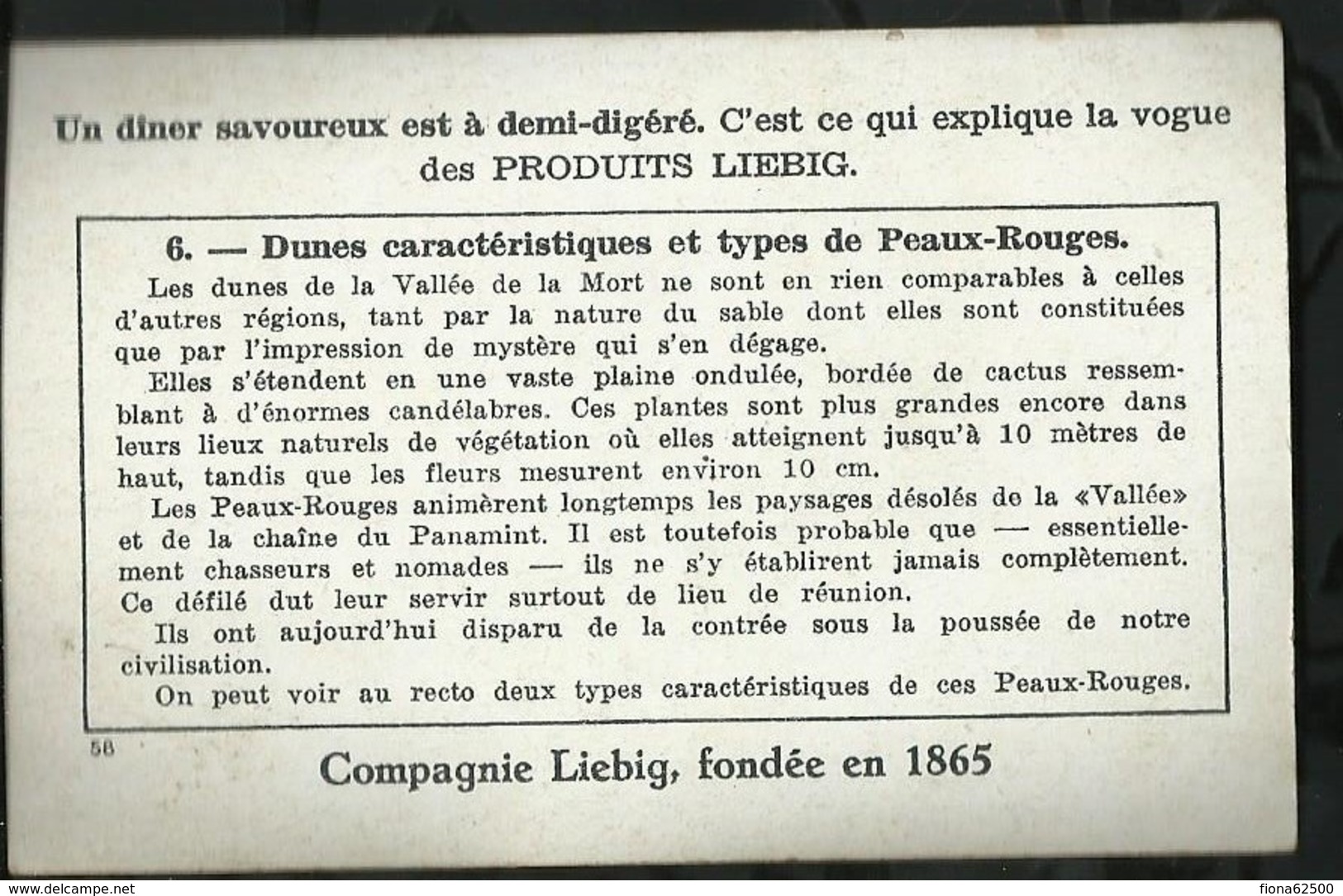 CHROMO LIEBIG . LA VALLEE DE LA MORT . DUNES CARACTERISTIQUES ET TYPES DE PEAUX - ROUGES . - Liebig