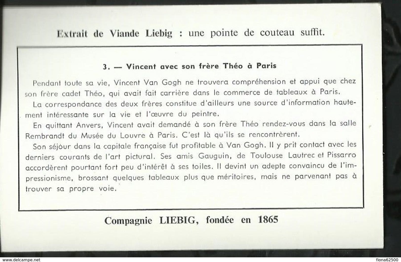 CHROMO LIEBIG . VINCENT VAN GOGH . VINCENT AVEC SON FRERE THEO A PARIS . - Liebig