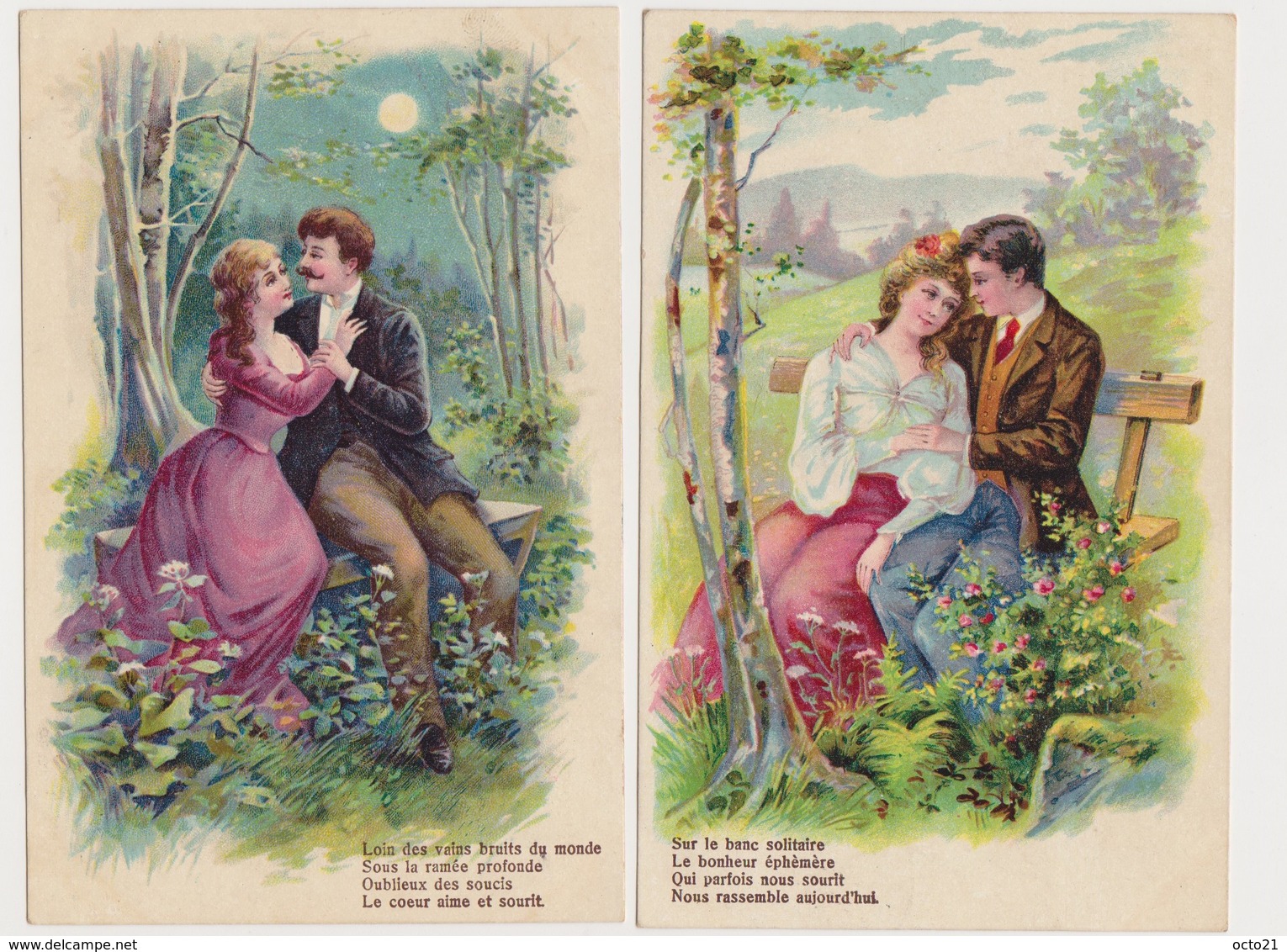 2 Cartes Fantaisie  / Couple  D'amoureux - Couples