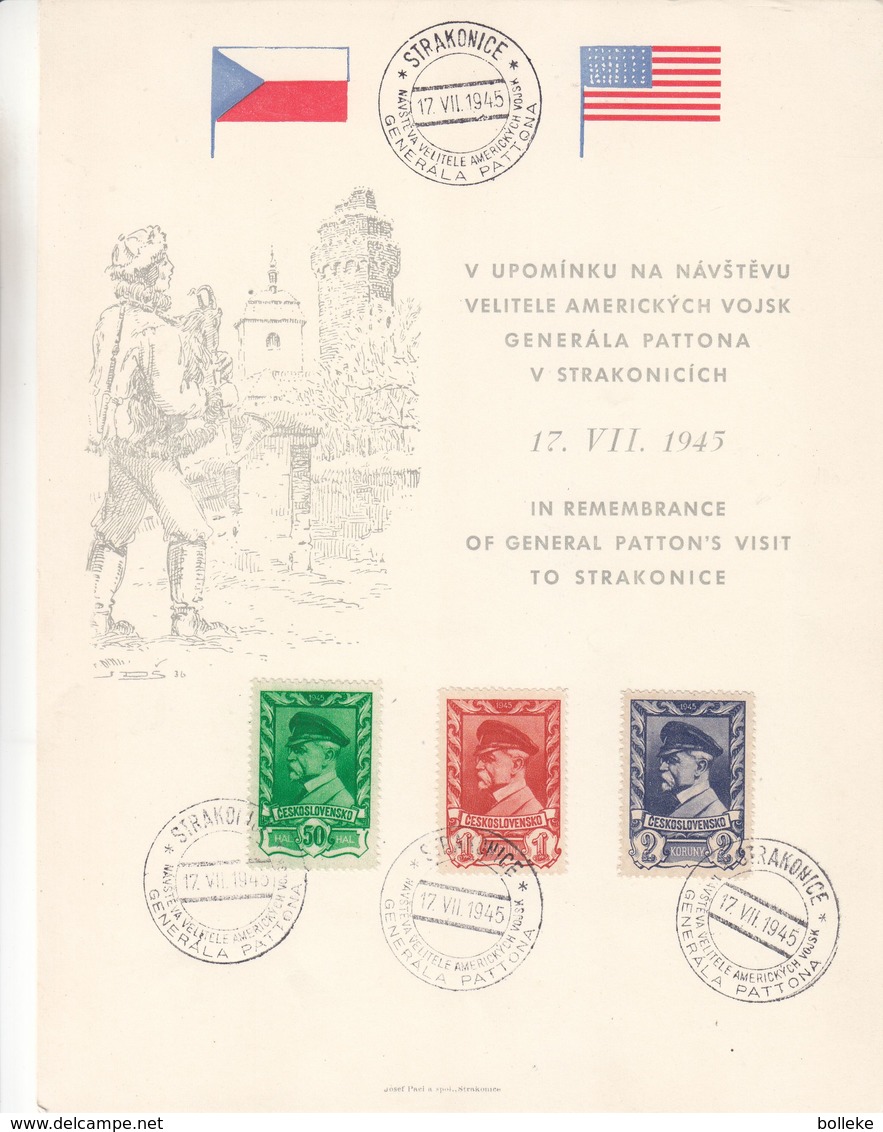 Tchècoslovaquie - Document De 1945 ° - Oblit Strakonice - Visite Du Général Patton - Drapeaux - Lettres & Documents