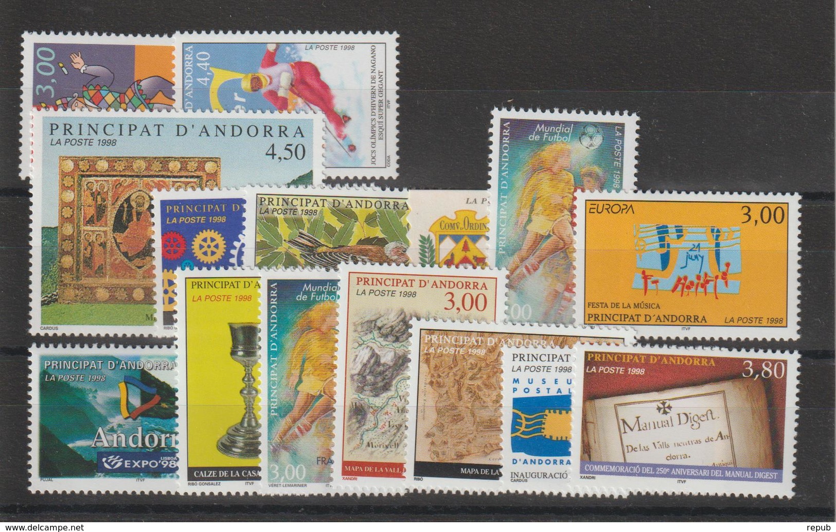 Andorre Français Année Complète 1998 Du 497 Au 511 15 Val. ** MNH - Full Years