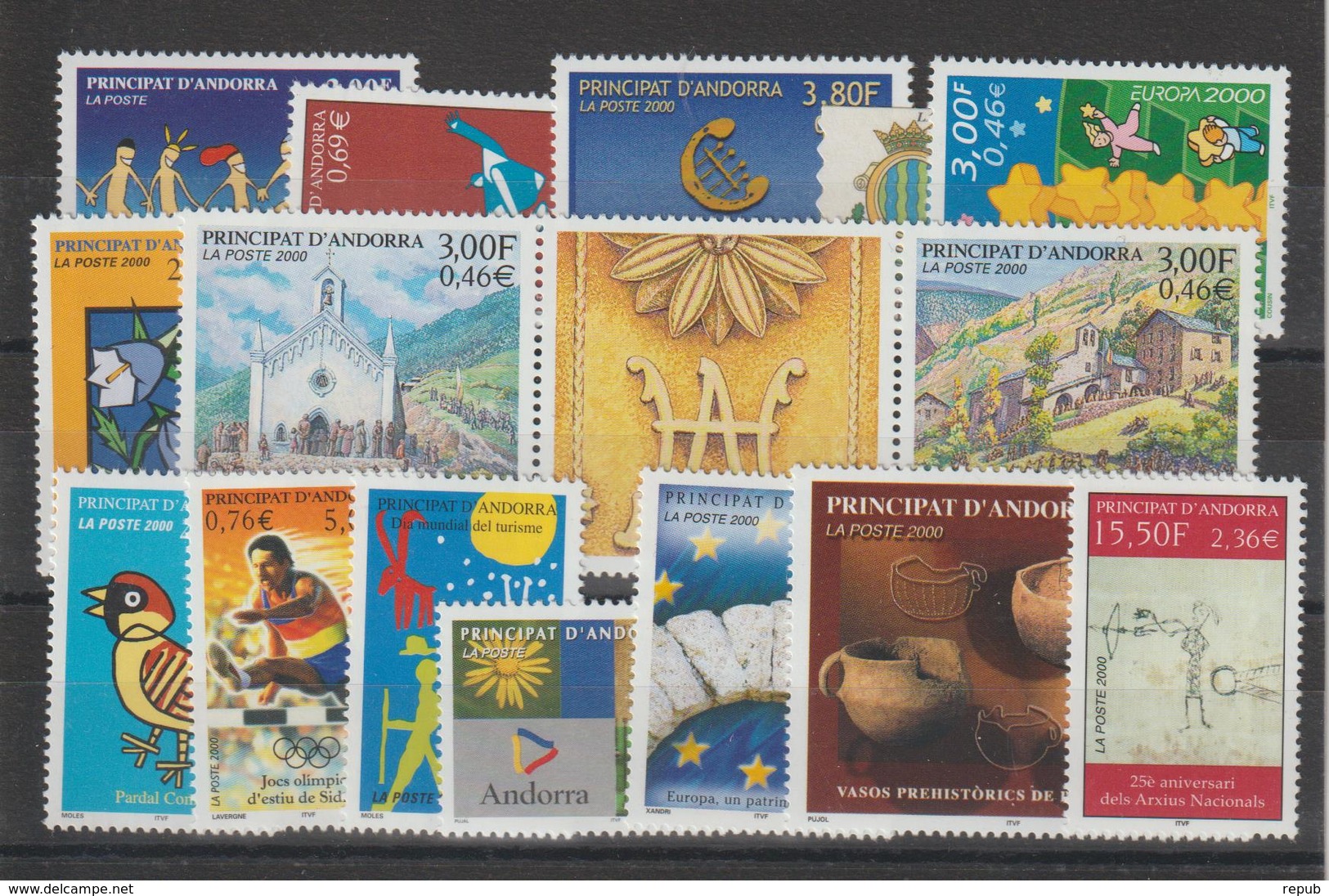 Andorre Français Année Complète 2000 Du 525 Au 539 13 Val. + 1 Trypt. ** MNH - Full Years