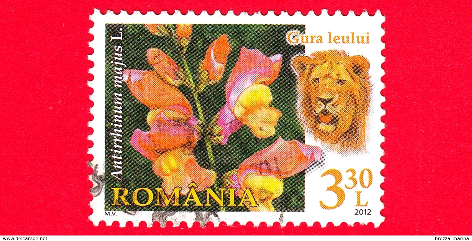 ROMANIA - Usato - 2012 - Flora E Fauna - Fiori - Leone - Antirrhinum Majus (Common Snapdragon) - 3.30 L - Oblitérés