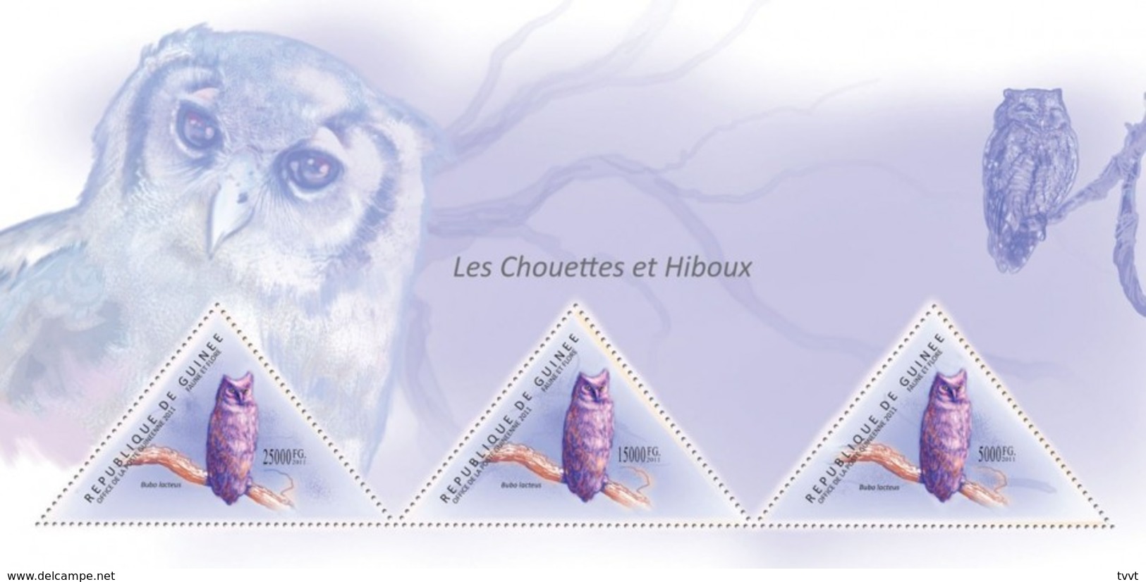 Guinea, 2011. [gu11403] Birds, Owls (s\s+block) - Hiboux & Chouettes