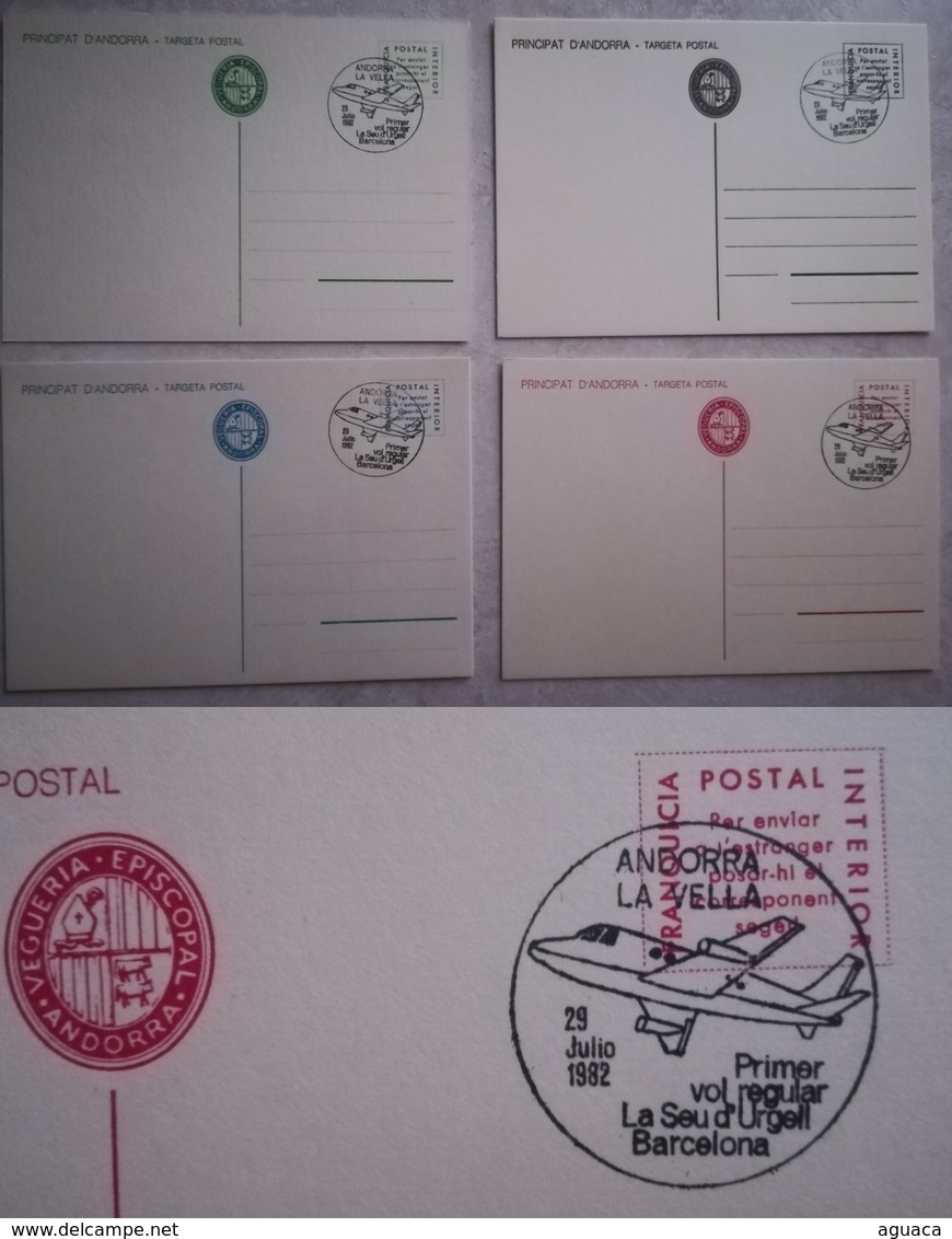 ANDORRA ANDORRE VEGUERIA EPISCOPAL TARJETA ENTERO POSTAL PRIMER VUELO SEO DE URGEL BARCELONA 1982 - Vegueria Episcopal