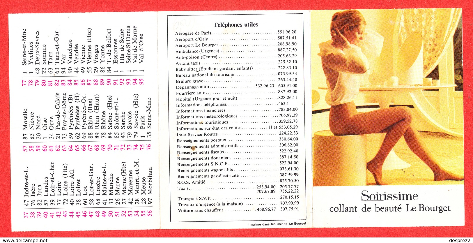 FEMME NU CALENDRIER 1972 Pub Collant LE BOURGET  * Format 10 Cm X 7 Cm - Petit Format : 1971-80