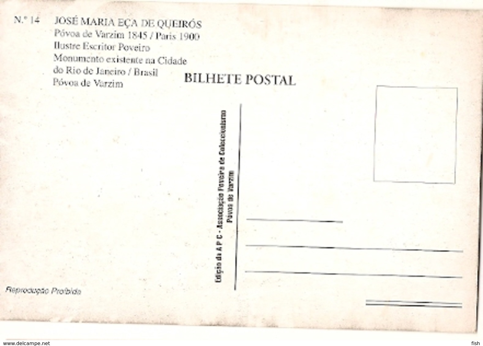 Portugal ** & Postal, Povoa Do Varzim, Eça De Queiroz 1845, Paris 1900,  Monument In Rio De Janeiro (14) - Monuments