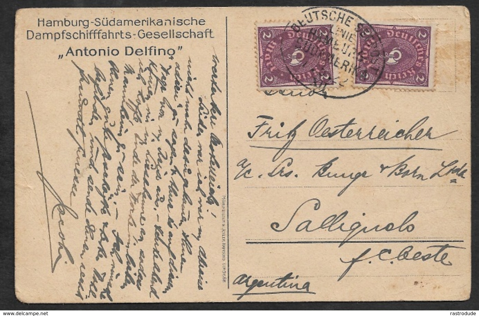 1922 - DR - AK DEUTSCHE SEEPOST - HAMBURG SÜDAMERIKA LINIE - Nach Argentinien + Photokarte Alfonso Delfino Mallorca - Briefe U. Dokumente
