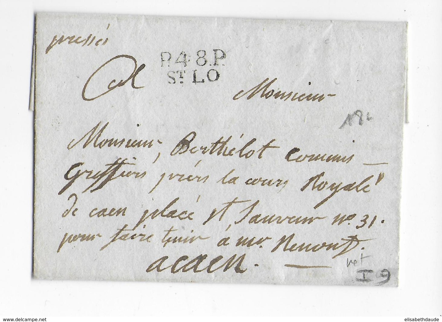 NON DATE - LETTRE En PORT PAYE De ST LO (MANCHE) => CAEN (CALVADOS) - 1801-1848: Precursori XIX