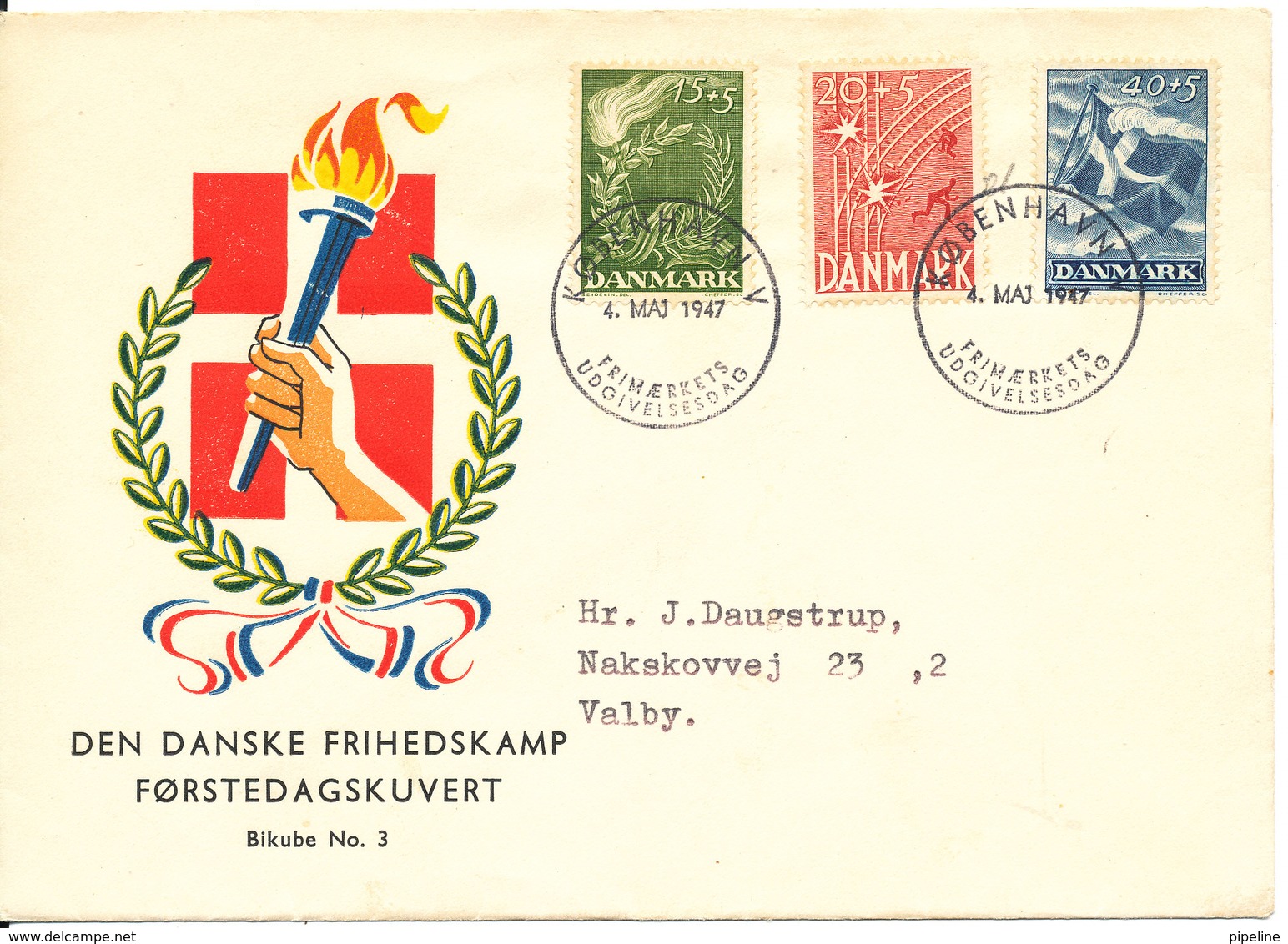 Denmark FDC 4-5-1947 LIBERATION Complete Set With Nice Cachet - FDC