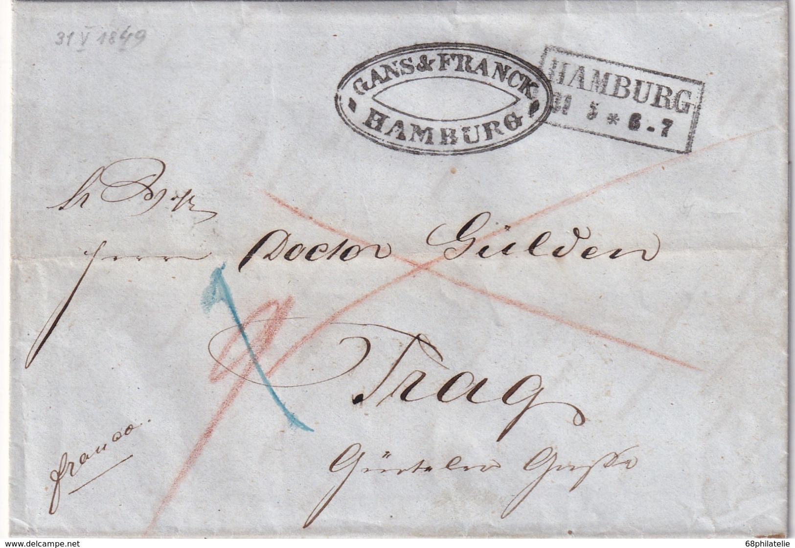 ALLEMAGNE 1849 LETTRE DE HAMBURG - Préphilatélie