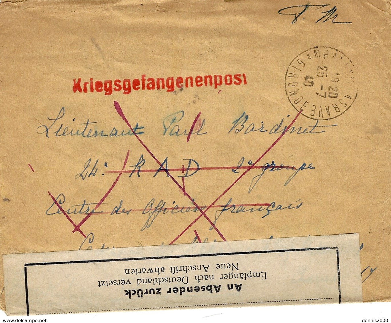 Juillet 1940 - Enveloppe D'Ambres ( Gironde ) Pour Un Officier Français P G  Avec Bande De Retour Bilingue - Guerre De 1939-45