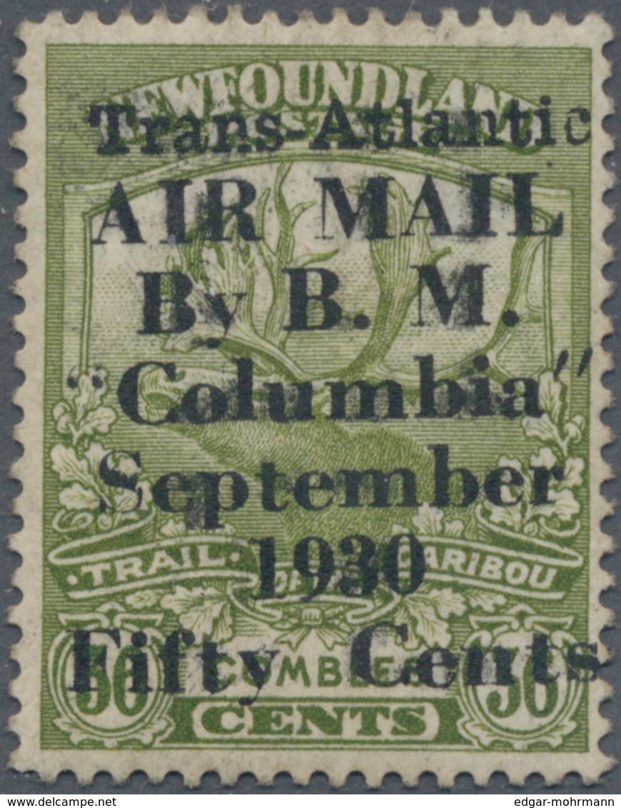 Neufundland - Flugpost: 1930, 36 C. Sage-green With Overprint „Trans-Atlantic AIR MAIL By B.M. „Colu - Back Of Book