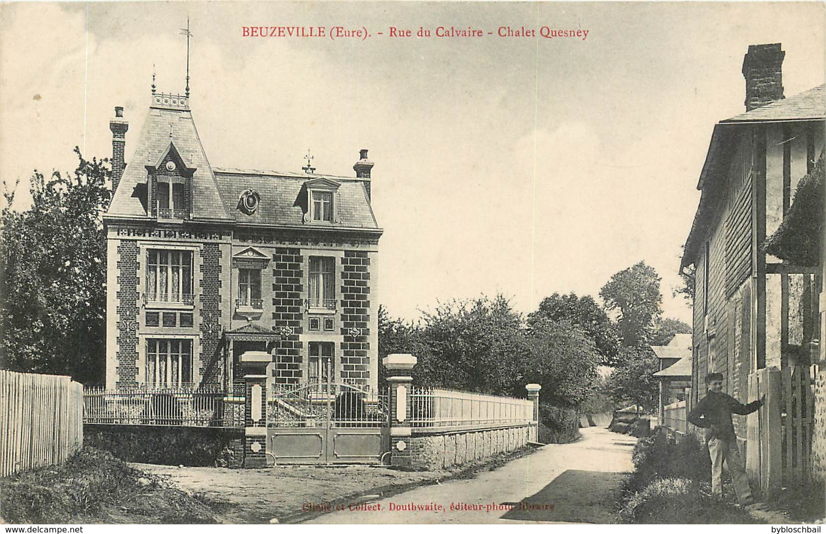 CPA 27 Eure Beuzeville Rue Du Calvaire Chalet Quesney Non Circulée - Autres & Non Classés